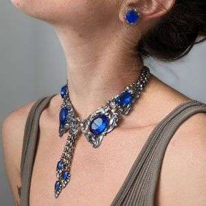 Vintage Blue Sapphire Costume Necklace